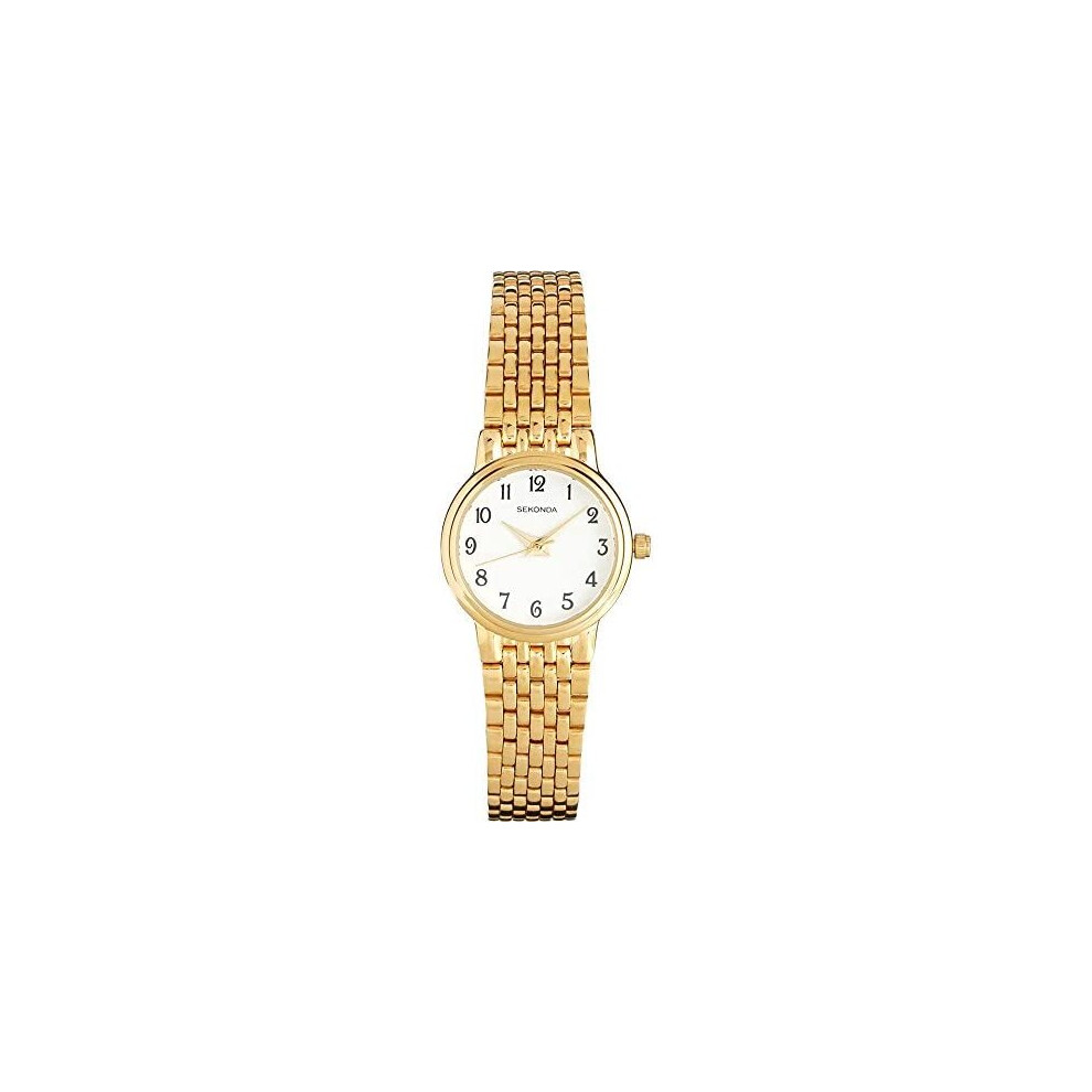 Sekonda Women's Quartz Watch with White Dial Analogue Display and Gold Stainless Steel Bracelet 4090.27