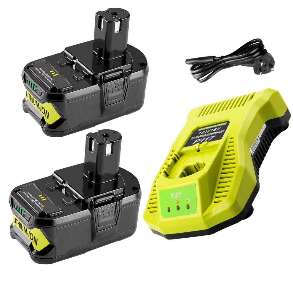 (2xBattery& 1xCharger) 18V 6.0Ah Battery and Charger Combo for Ryobi 18-Volt Cordless Tools Battery and P117 Charger, 18V Battery Capacity Output 6.0A