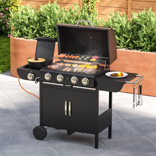 5-Burner Outdoor Gas Burner Side Burner BBQ Gill Black