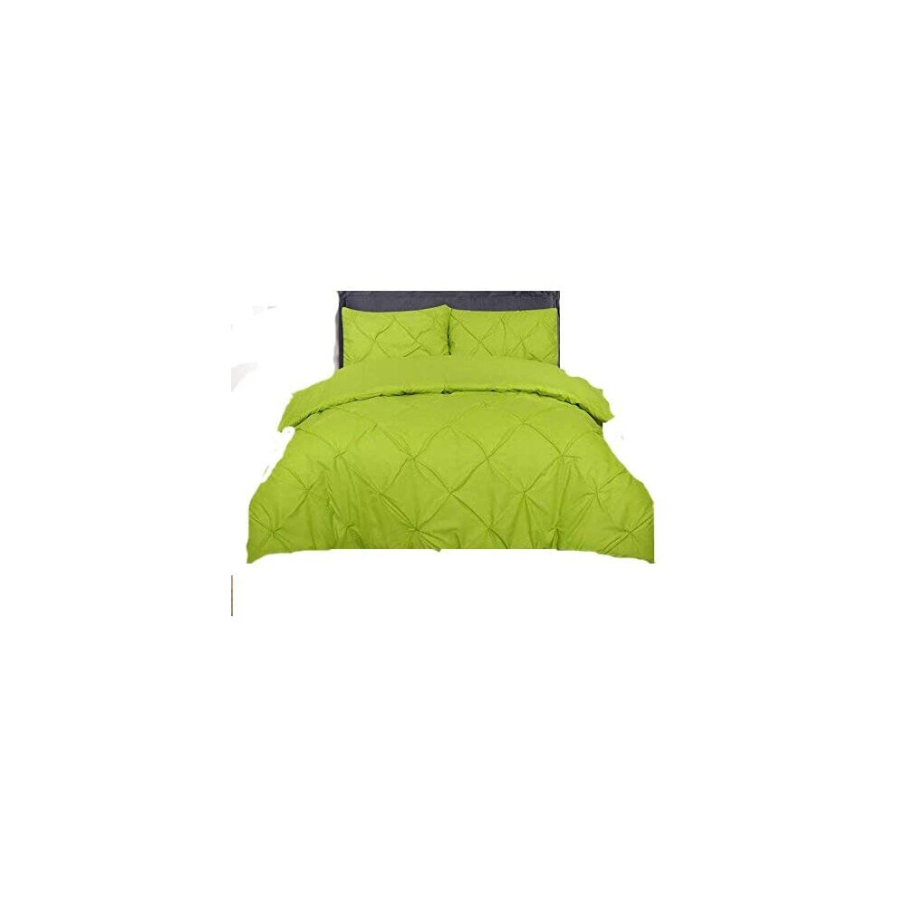 (Lime Green, Single) Fancy Pintuck Diamond Duvet/Quilt Cover With Pillowcases Bed Linen Set