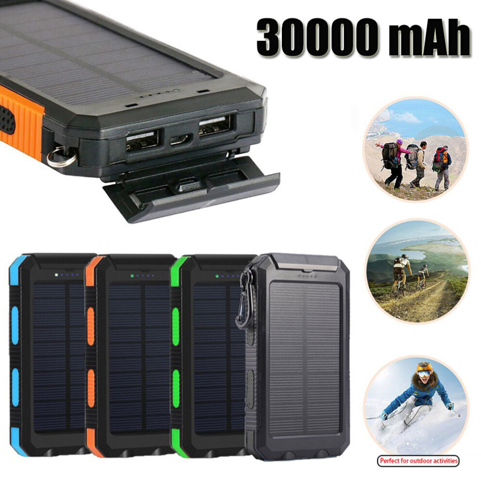 (Black) Solar Power Bank, 30000mAh Dual USB Charging