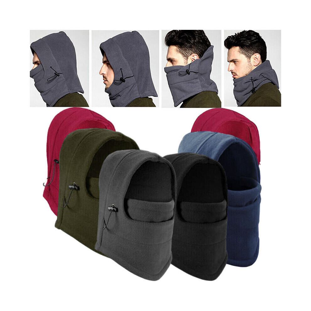 (Wine ) Unisex Fleece Hood Hat Beanie Ski Cap Snood Scarf Warmer Thermal Balaclava Red 9185401450584