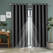 (Grey, 66" x 54") 100 % Blackout Eyelet Ring Top Curtain Pair Thermal Insulated with Tie Backs