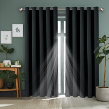 (Black, 46" x 54") 100 % Blackout Eyelet Ring Top Curtain Pair Thermal Insulated with Tie Backs