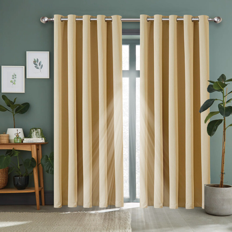 (Cream, 66" x 72") 100 % Blackout Eyelet Ring Top Curtain Pair Thermal Insulated with Tie Backs-image-OPC-P9N6CXY-NEW