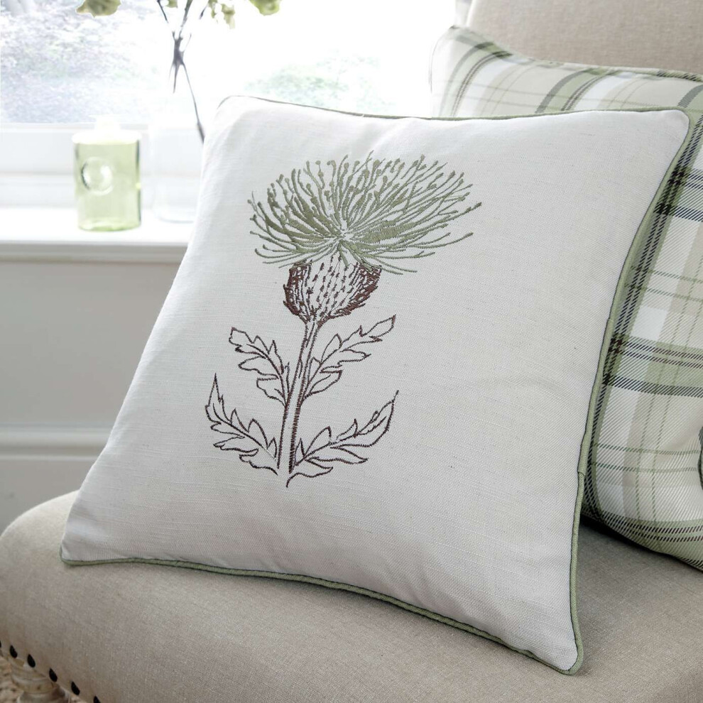 (Green) Thistle Cushion Cover Balmoral Green Blue Yellow