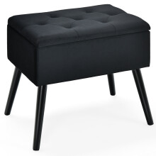 Velvet Storage Ottoman Flip Top Stool w/ Solid Wood Legs
