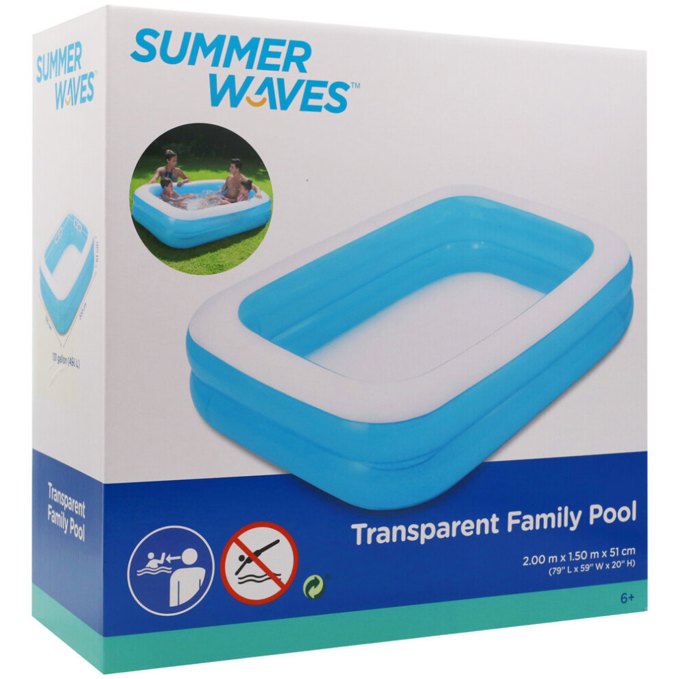 Summer Waves Paddling Pool Family Sized Transparent Inflatable 2m x 1.5m