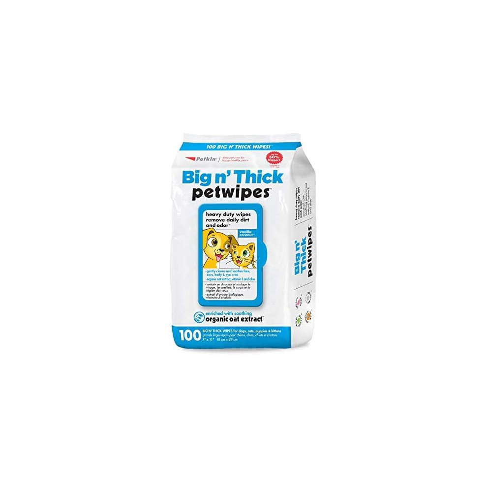 Petkin Petwipes, 100 Wipes – Big 'n Thick Extra Large Pet Wipes for Dogs and Cats – Cleans Face, Ears, Body and Eye Area – Super Convenient,