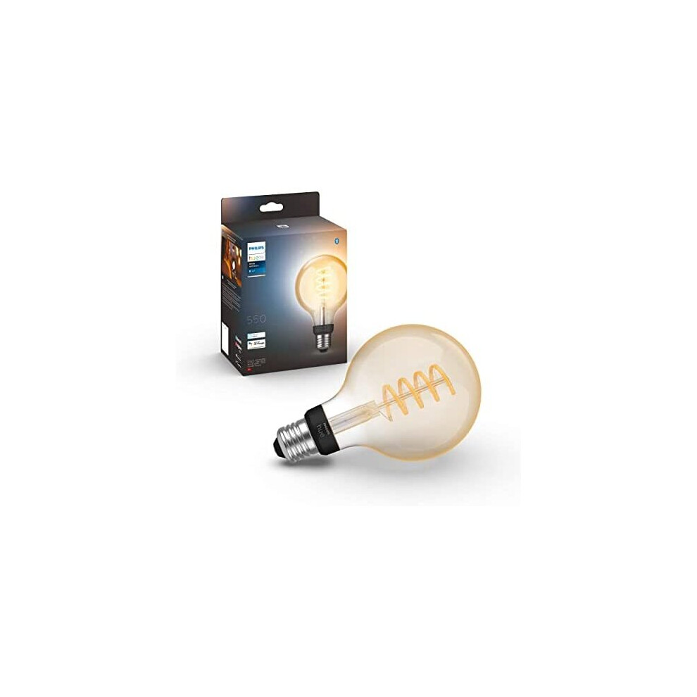 Philips Hue White Ambiance Filament Single Smart Led Globe [E27 Edison Screw] - 550 Lumens. Works With Alexa, Google Assistant And Apple Homekit