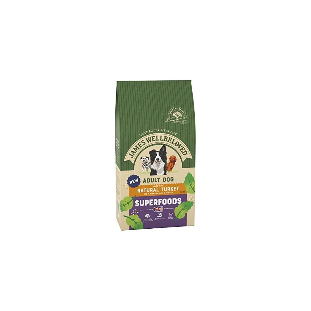 James Wellbeloved Superfoods Complete Hypoallergenic Dry Dog Food Made With 100% Natural Ingredients and One Source of Animal Protein (Turkey), Kale