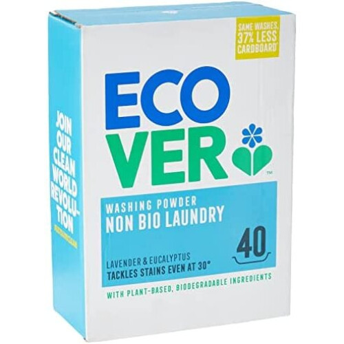 Ecover Non-Bio Washing Powder 3 kg (40 washes) – Plant-based, low-temp, enzyme- and optical-brightener free, lavender & eucalyptus scent