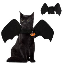 (L) Halloween Pet Bat Wings Cats Dogs Costume Black Bat Wing With Bell Funny Clothes