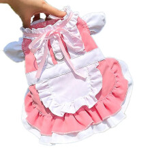(XL) French Maid Pet Costume Dog Cat Lolita Dress Bulldog Bichon Clothing With D-ring