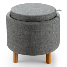 Round Storage Ottoman with Tray Fabric Sitting Stool w/ Soft Padding