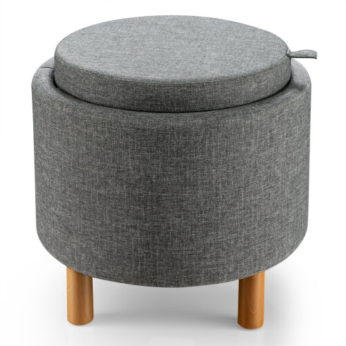 Costway Round Storage Ottoman with Tray  Fabric Sitting Stool w/ Soft Padding