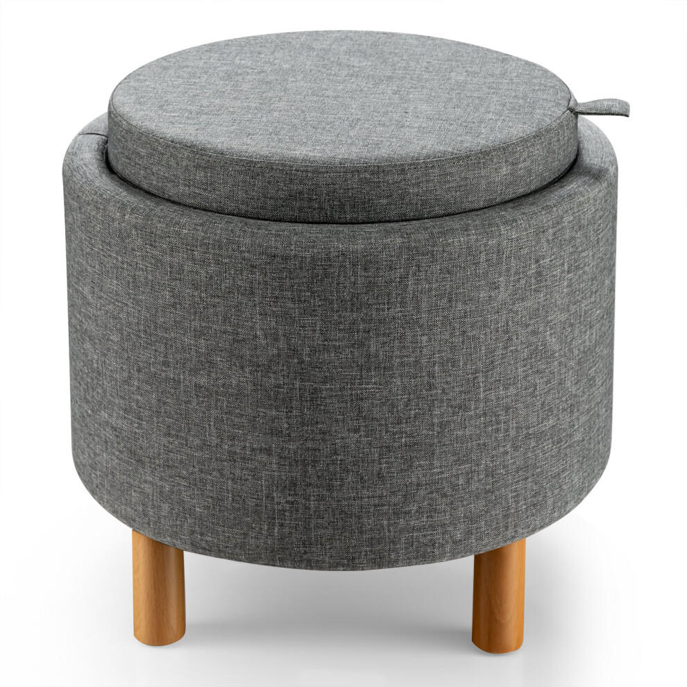 Round Storage Ottoman with Tray  Fabric Sitting Stool w/ Soft Padding
