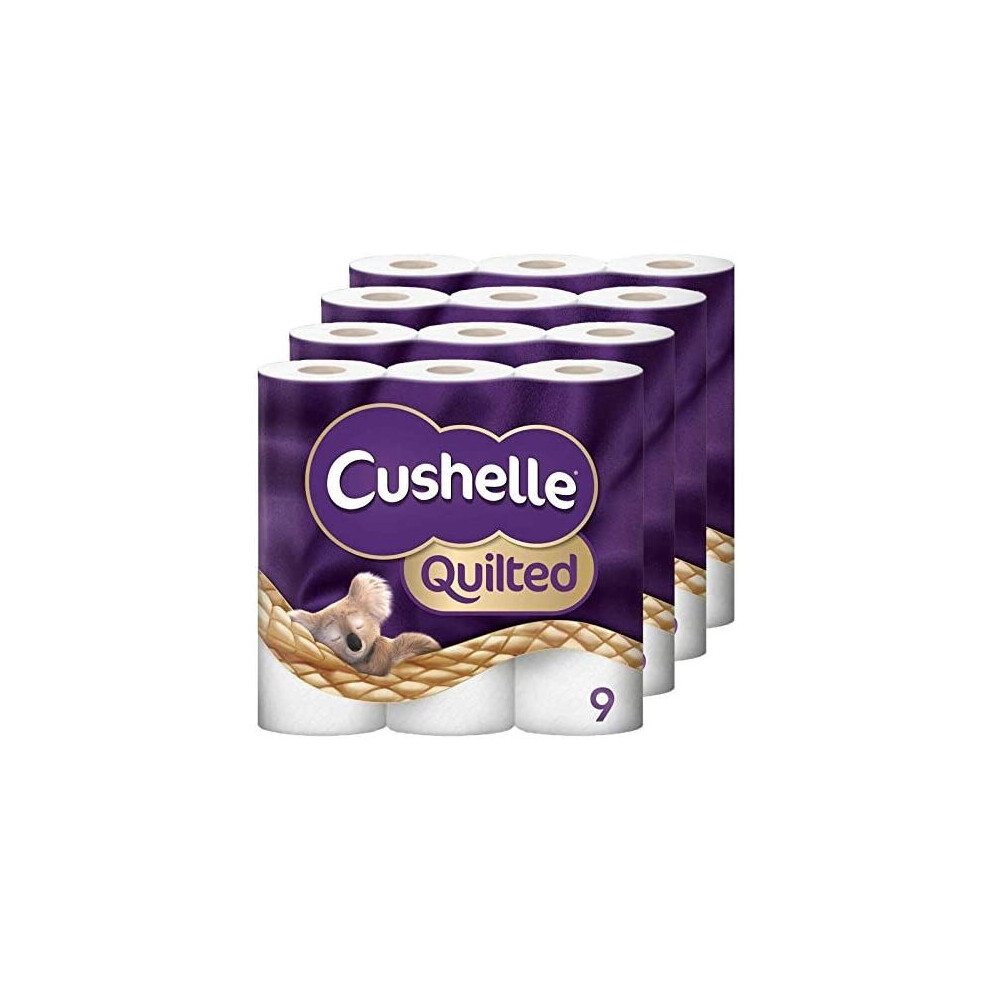 Cushelle Quilted 9 Roll Toilet Roll Tissue Paper (4 Packs (36 Rolls))