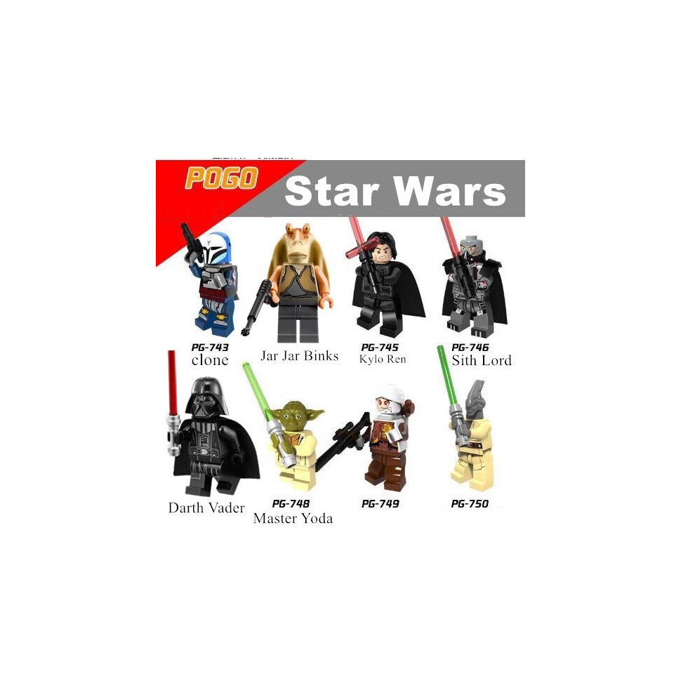 8PCS Star Wars Minifigures Clone Darth Vader Sith Lord Master Yoda Jar Jar Binks Mini Figures Fit Lego Toy Collection