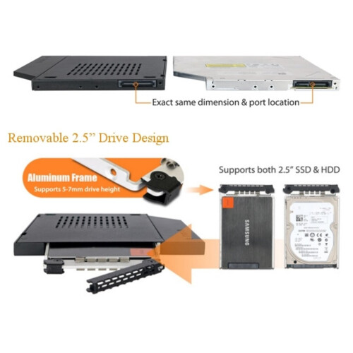 ICY Dock MB411SPO-2B 2.5" SATA HDD SSD Notebook Slim ODD Mobile Rack 1