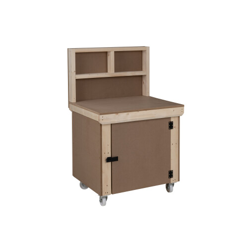 (3ft, Legs With Wheels) Wooden MDF Top Workbench With Lockable Cupboard And Back Panel