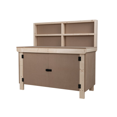 (6ft, Standard Legs) Wooden MDF Top Workbench With Lockable Cupboard And Back Panel 2