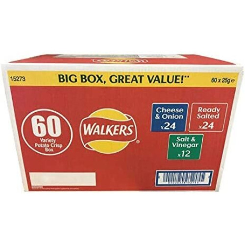 Walkers Crisps Multipack Mixed Flavour Variety Box (Ready Salted, Salt & Vinegar, Cheese & Onion