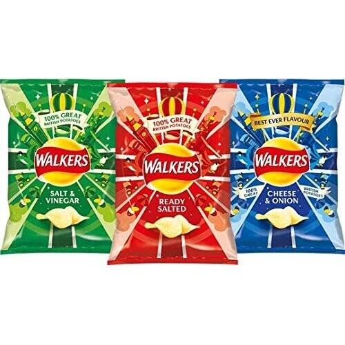 Walkers Crisps Multipack Mixed Flavour Variety Box (Ready Salted, Salt & Vinegar, Cheese & Onion