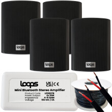 Garden Party BBQ Outdoor Speaker Kit - Wireless Mini Stereo Amp & 4x 4" 70W Black Speakers