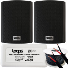 Garden Party BBQ Outdoor Speaker Kit Wireless Mini Stereo Amp & 2x 4" 70W Black Speakers