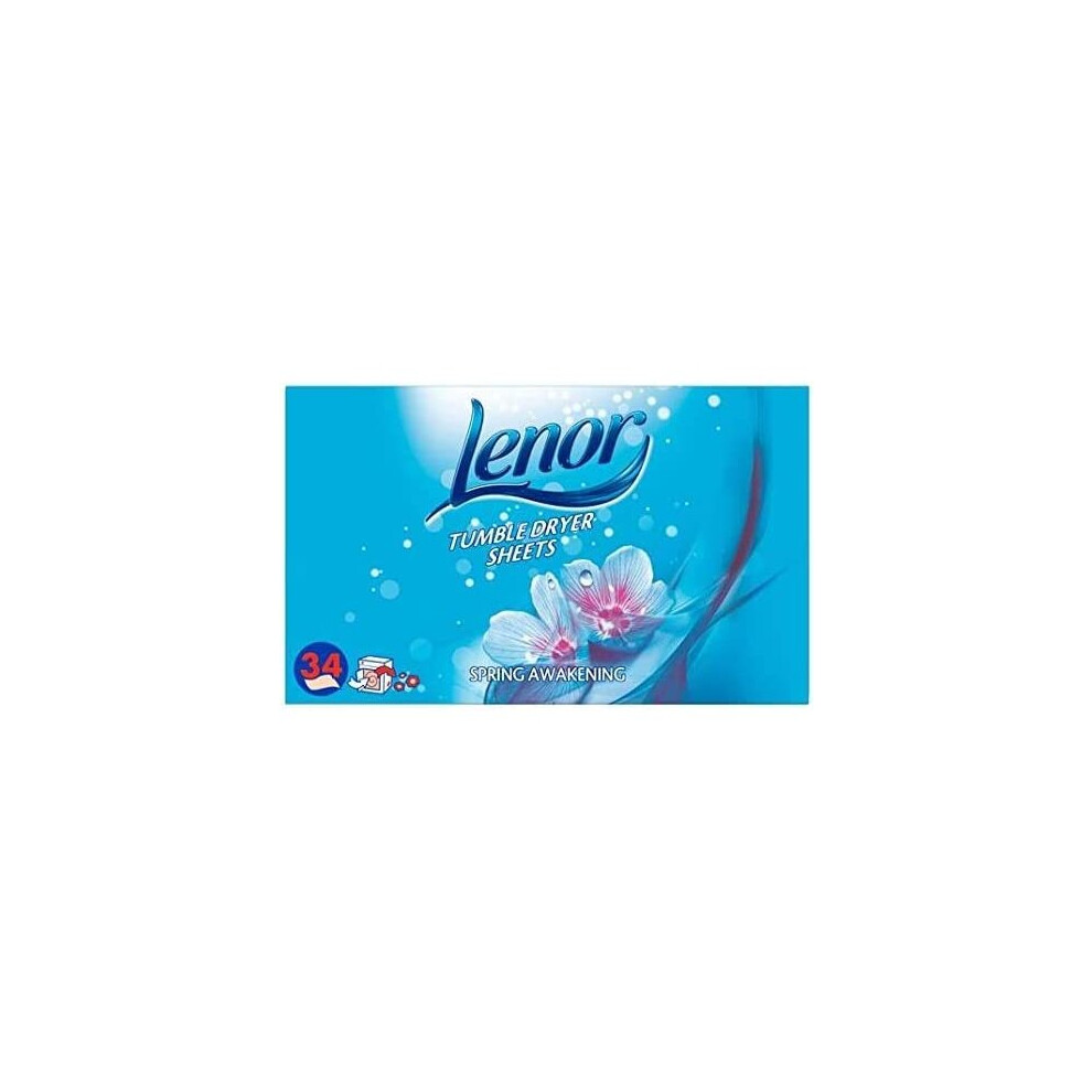 Lenor Fabric Tumble Dryer Sheets Spring Awakening, Helping Protect Your Clothes, 34 Sheets, Pack of 12