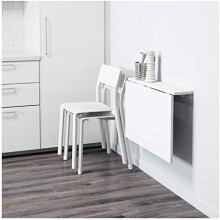 Wall-mounted drop-leaf table, white, 74x60 cm, durable and easy to care for. Wall-mounted tables