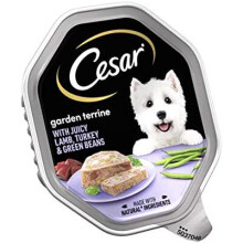 Cesar Garden Terrine Adult Wet Dog Food, Juicy Lamb, Turkey and Green Beans in Loaf, Garnished with Garden Vegetables, 8 x 150 g Trays
