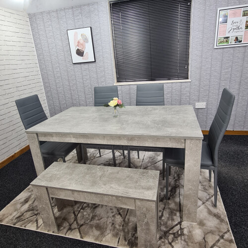 Grey Dining Table and 4 Grey Chairs and 1 Bench Dining Set 2