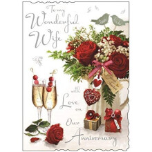Large Wife Anniversary Card - (JJ-V122) - Love Birds - Velvet Range - Embossed, Foil and Flitter Finish