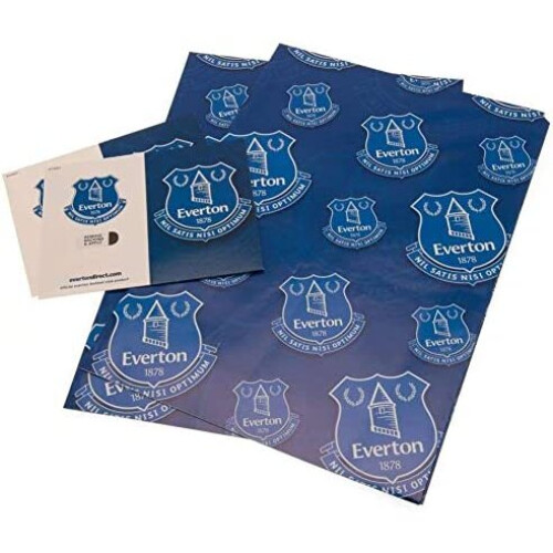 Official Everton FC Gift Wrapping Paper - 2 Sheets with 2 Gift Tags