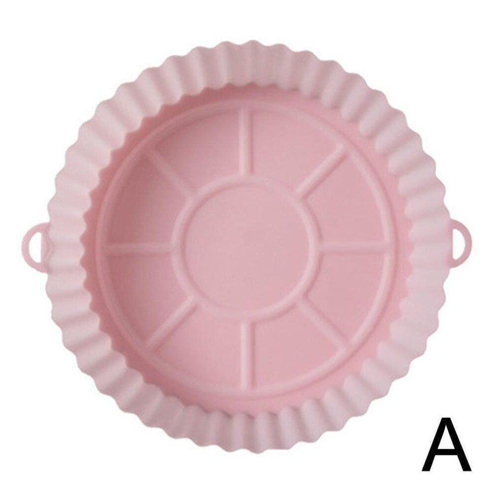 (Pink) 18cm Air Fryer Silicone Pot Air Fryer Basket Liner Non-Stick Oven Baking Tray