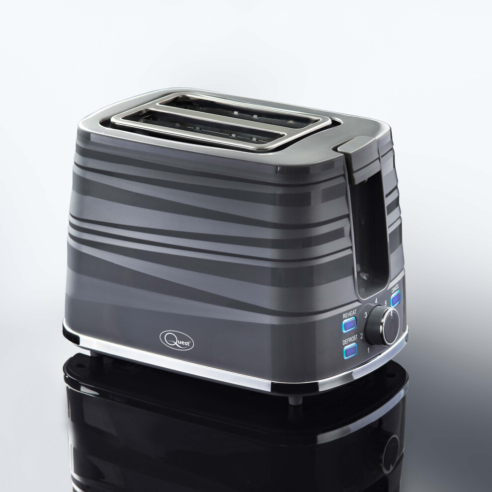 (Grey) Quest Harmony 2 Slice Toasters / 7 Browning Levels / Sleek Modern Design / Defrost & Reheat Settings / Electronic Timer Control / Removable Crumb Tray
