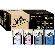 Sheba Fine Flakes in Jelly - Fish Collection - Wet Cat Food Pouches for Adult Cats - 72 x 85 g