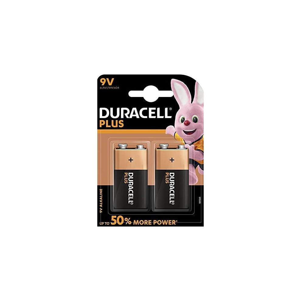 Duracell Mn1604 Plus Power 9V Batteries, 2 Batteries