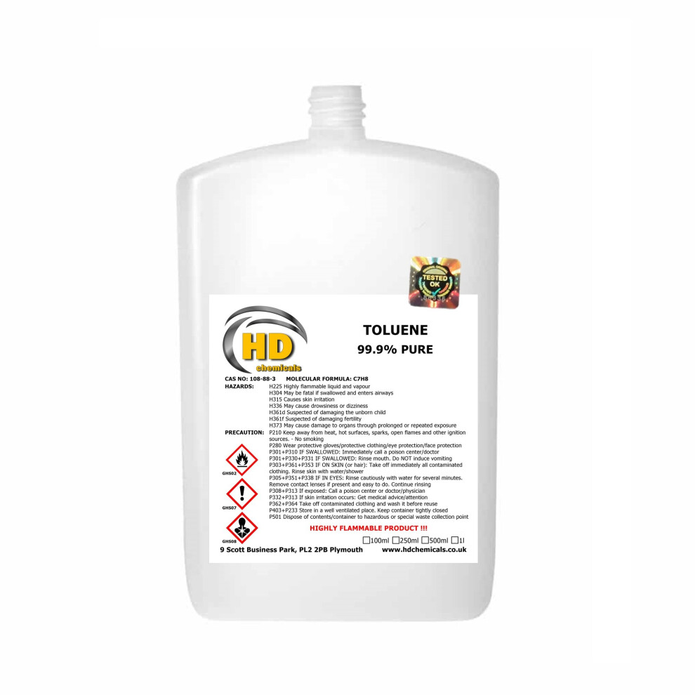 (250ml) Toluene Toluol 99.9% Solvent Paint Thinner Cleaner