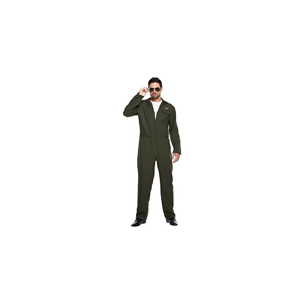 Mens Aviator Pilot Jumpsuit Fancy Dress Costume