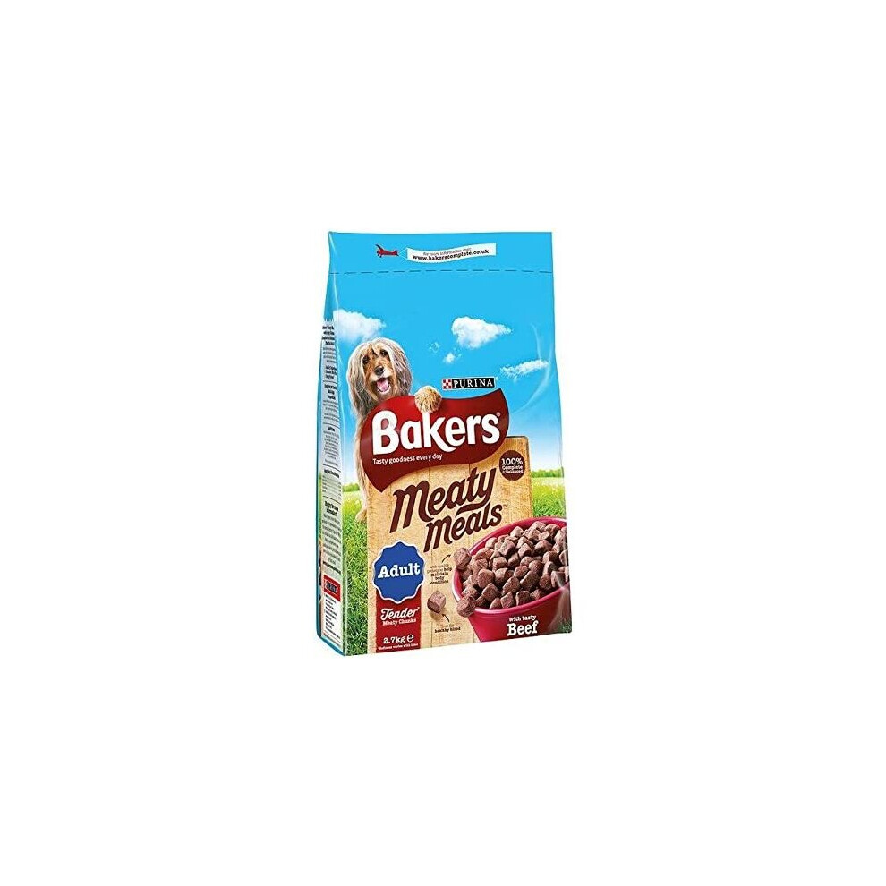 Bakers Meaty Meals Adult Dog Beef Dry Food 2.7Kg (Pack Of 2)