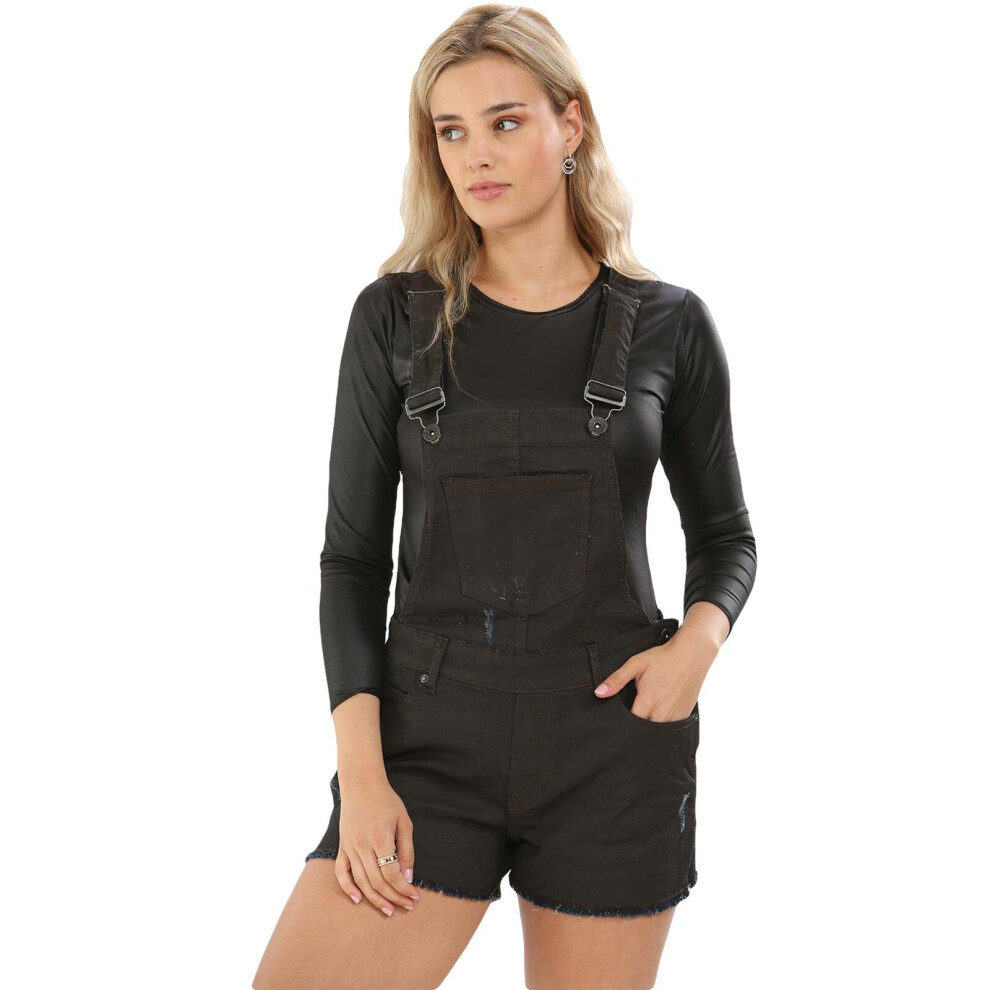 True Face (Coated Uik 10) Ladies Denim Dungaree Stretchable Jean Short Dress Brown