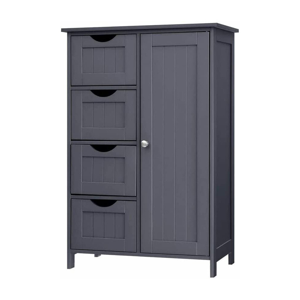 VASAGLE Bathroom Floor Storage Cabinet, Wooden Storage Unit with 4 Drawers, Single Door, Adjustable Shelf