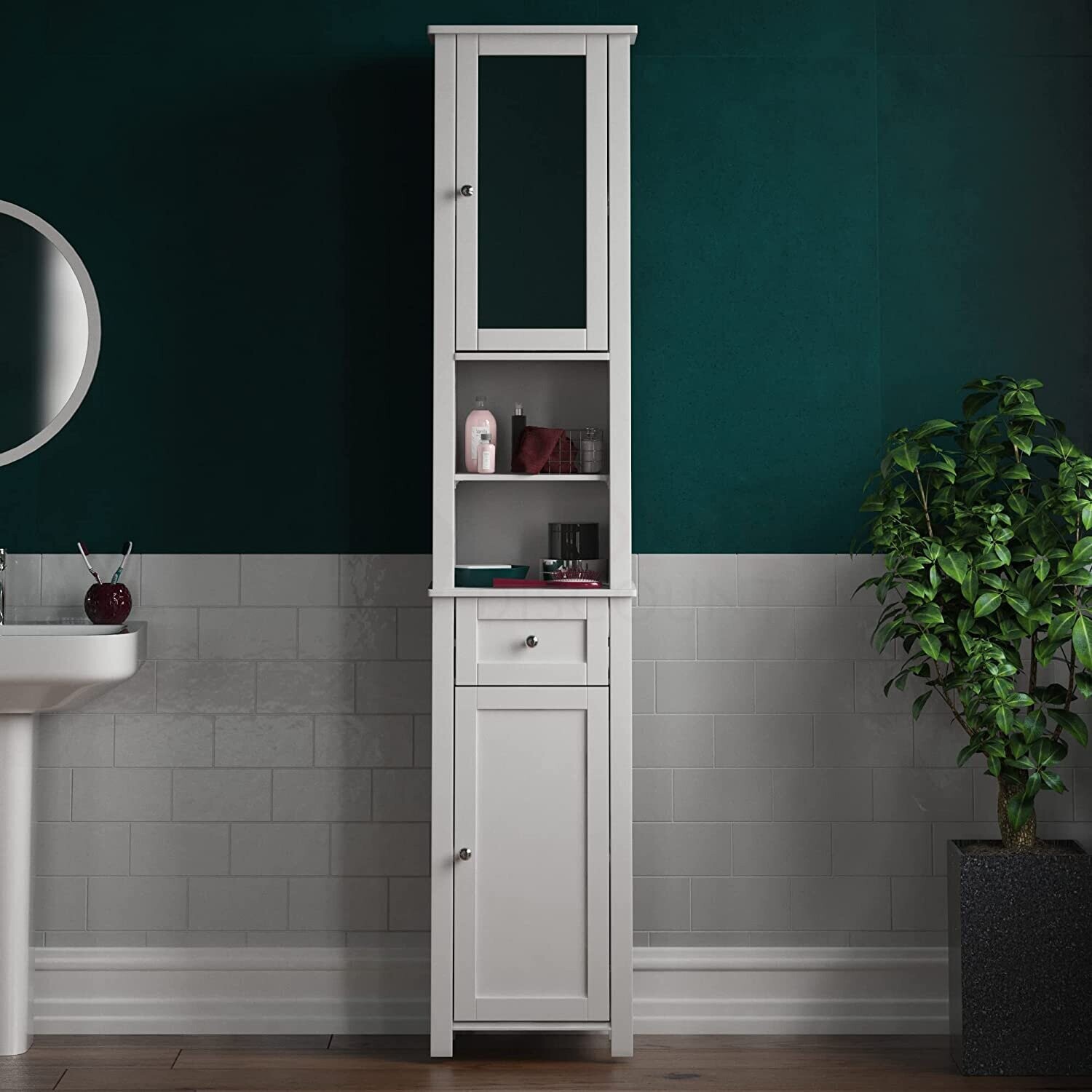 Bath Vida Priano Tall Mirrored Bathroom Cabinet Storage Cupboard Floor ...