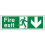 VSafety Fire Exit Arrow Down Sign - Landscape - 450mm x 150mm - 2mm Rigid Plastic 1
