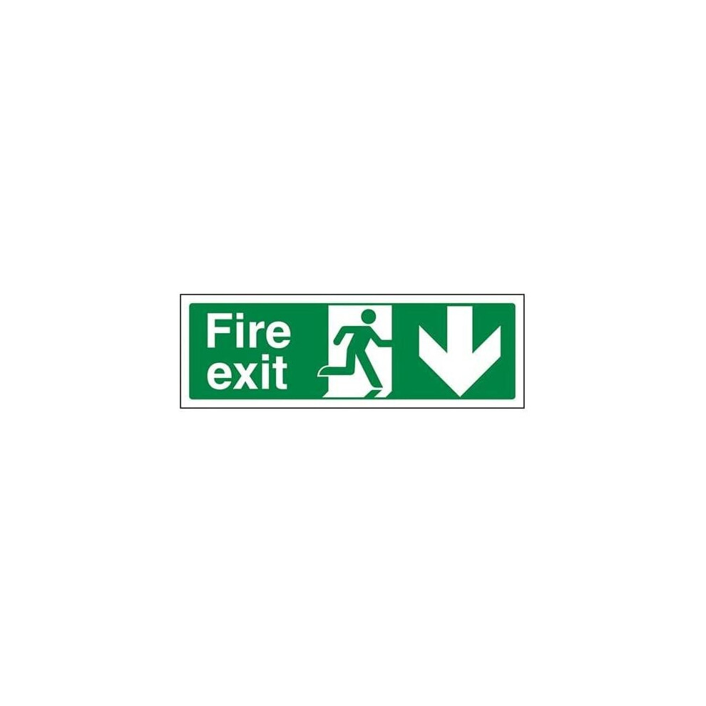 V Safety Vsafety Fire Exit Arrow Down Sign - Landscape - 300Mm X 100Mm - Self Adhesive Vinyl
