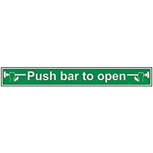 VSafety Türschild „Push Bar To Open“ | Leuchtet Im Dunkeln | 450x150mm | Fluchtweghinweis Aus Festem Kunststoff