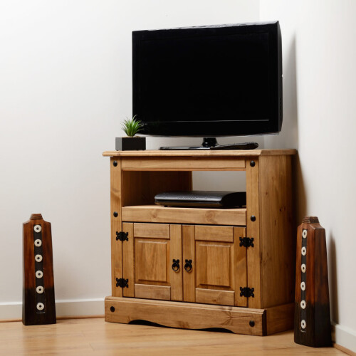 Corona Corner TV Cabinet Distressed Waxed Pine 2